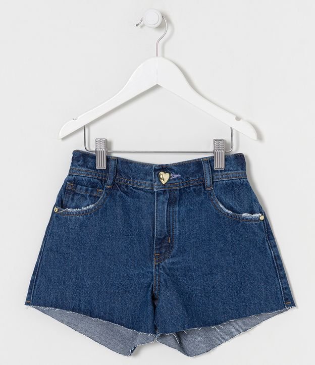 Short Infantil em Jeans com Detalhes de Puídos - Tam 5 a 14 anos - Cor: Azul - Tamanho: 5-6