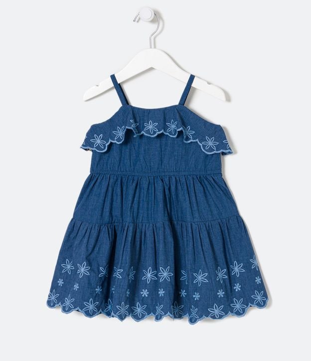 Vestido Infantil con Volado y Bordado - Talle 1 a 5 años Azul 1