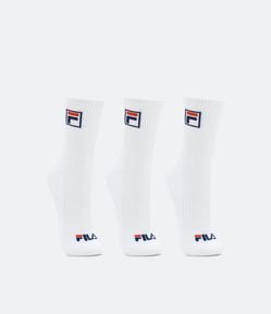 Kit 03 Pares de Meia Cano Alto em Algodão Canelado com Logo Fila