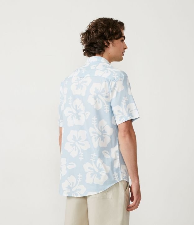 Camisa Manga Curta em Algodão com Estampa Floral Azul 3