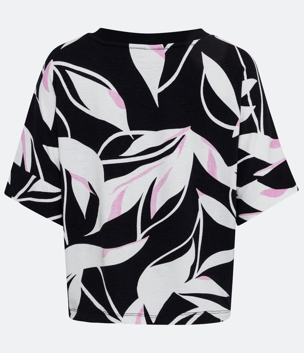 Blusa en Viscosa con Cuello Acanalada y Estampado de Follaje Negro 6