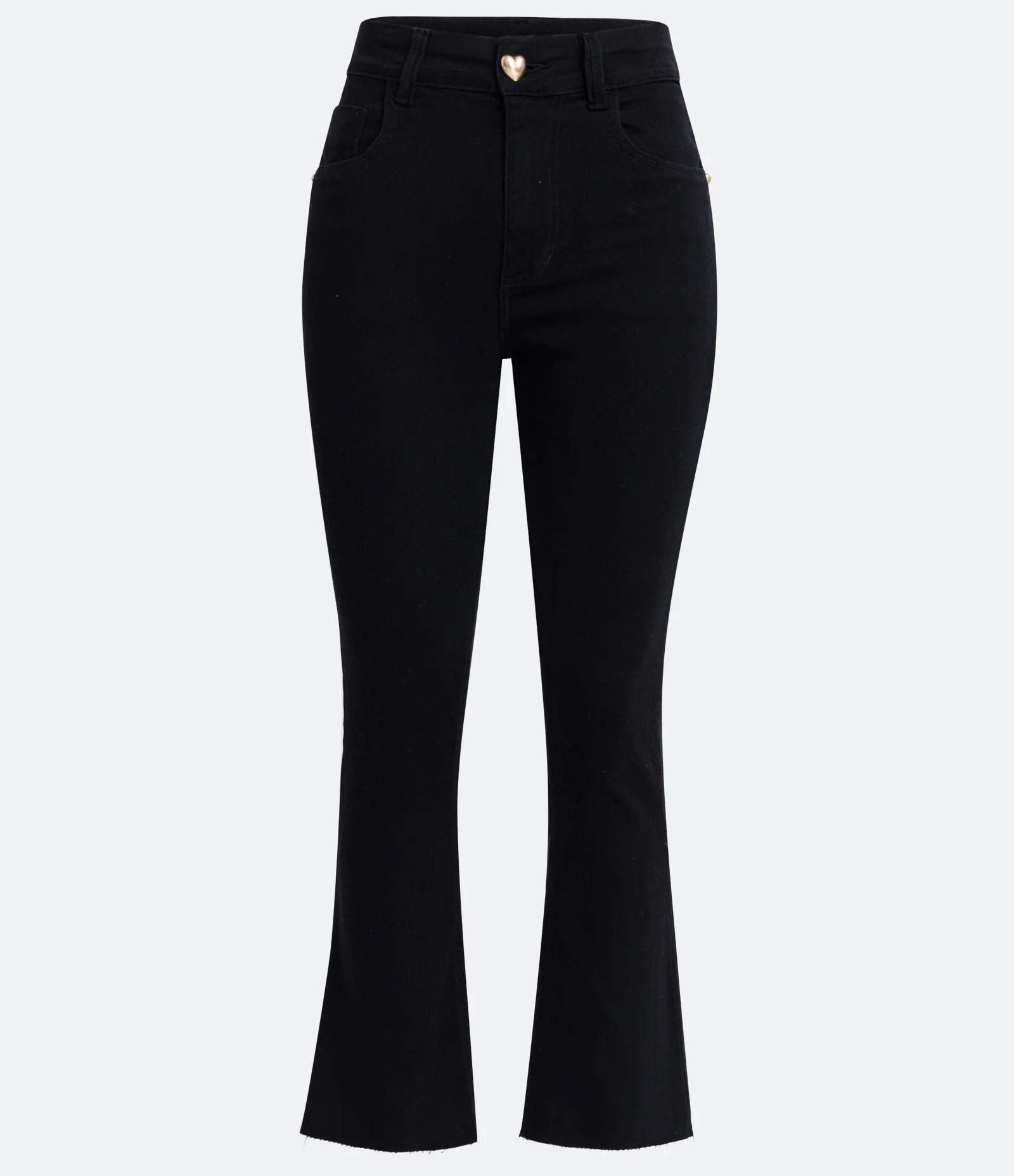 Calça Cropped em Sarja com Botão de Coração Preto 1