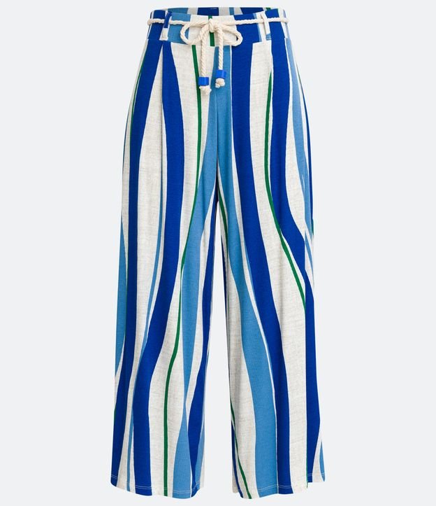 Calça Pantacourt em Viscose com Listras Irregulares Azul 5