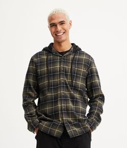 Camisa Regular em Algodão com Capuz e Estampa Xadrez