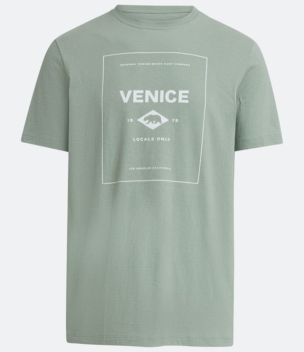 Camiseta Regular em Meia Malha com Estampa Venice Verde 1