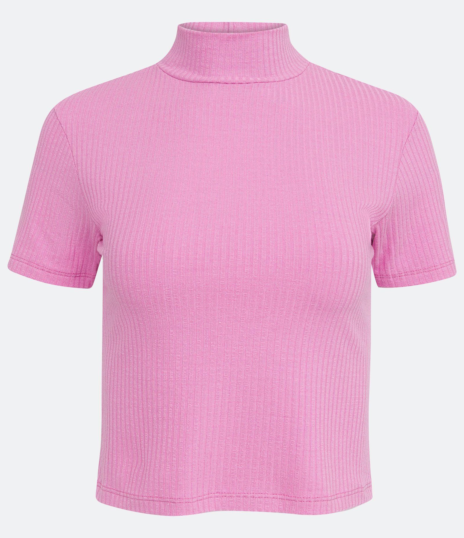 Blusa Curta em Ribana com Golinha Alta e Manga Curta Rosa Pink 5