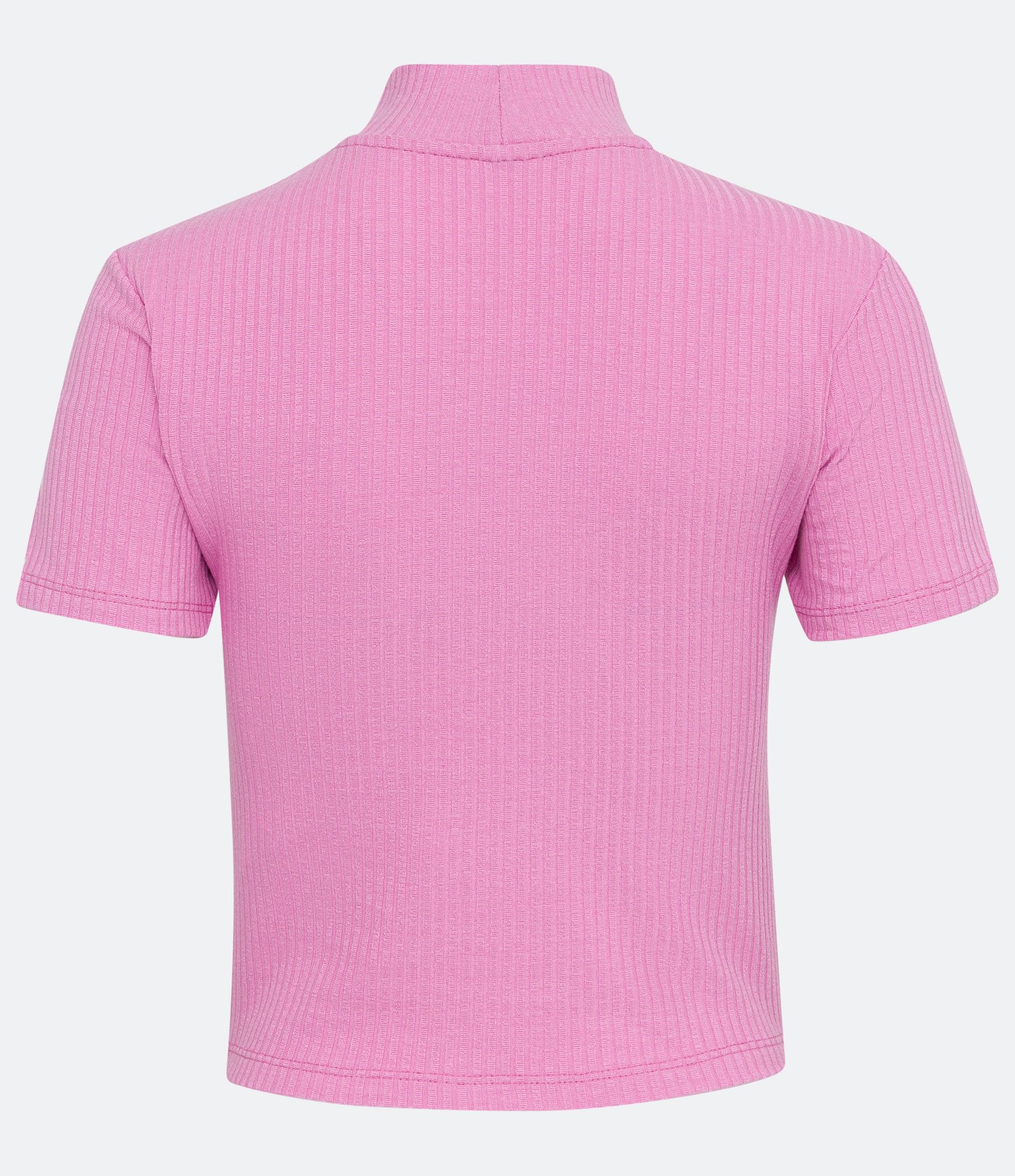 Blusa Curta em Ribana com Golinha Alta e Manga Curta Rosa Pink 6