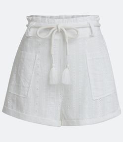 Short Clochard em Laise Texturizado com Cinto de Cordão com Franjas