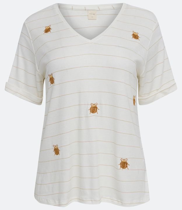 Blusa en Viscosa con Bordado Escarabajos Blanco 5