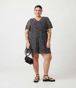 Macaquinho em Tule com Estampa Lettering Curve & Plus Size