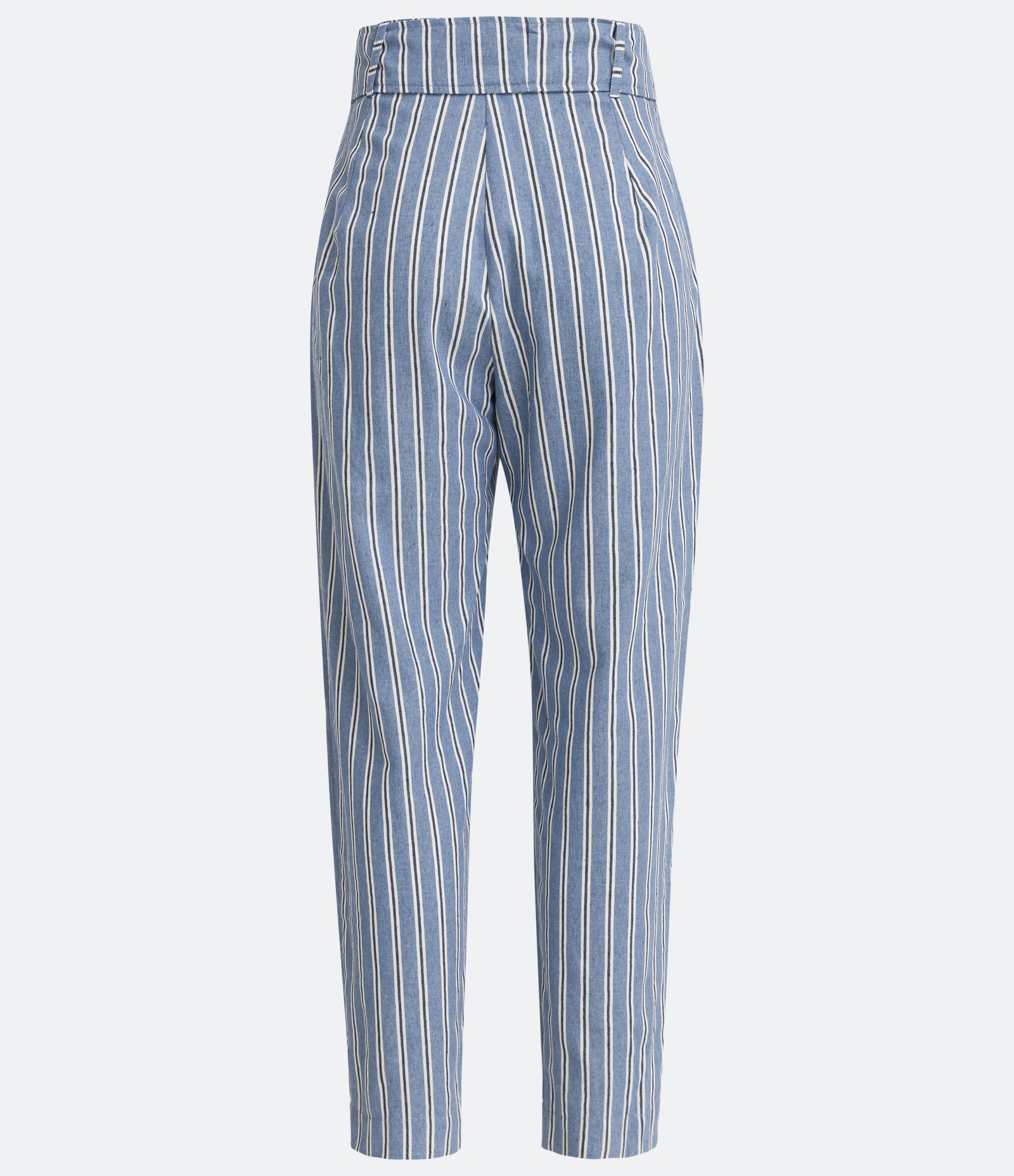 Calça Reta com Amarração na Cintura e Estampa Listrada Azul 6