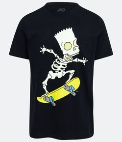 Camiseta em Meia Malha com Estampa do Bart Esqueleto