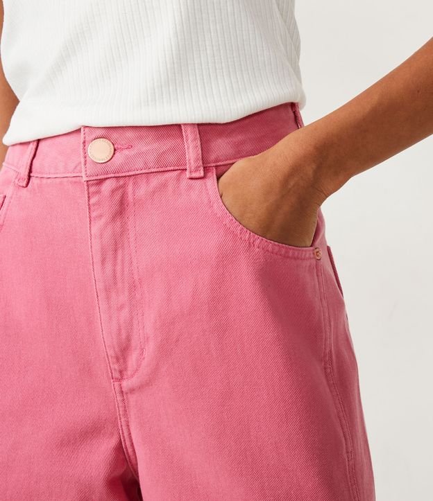 Pantalón Recto en Sarga con Abertura en la Barra Rosado 4