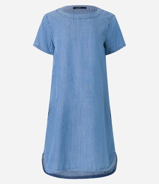Vestido T-Shirt em Liocel com Barra Mullet Azul Médio 1