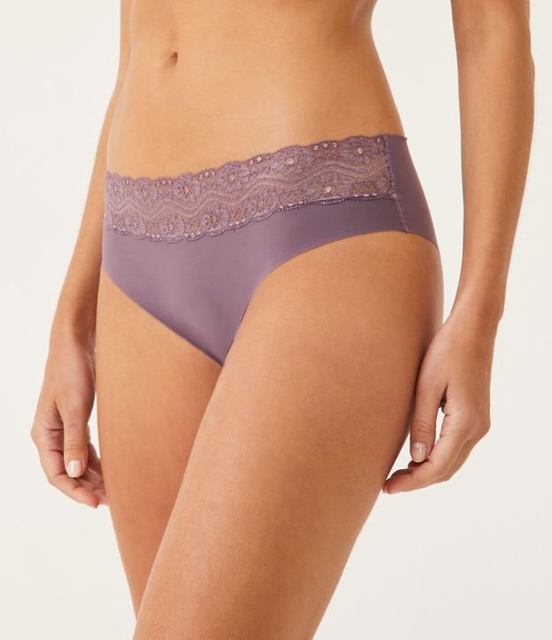 Calcinha Boyshort em Microfibra com Corte a Fio e Renda no Cós