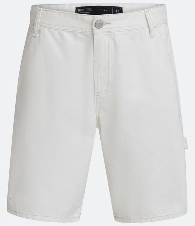 Bermuda Loose Jeans con Pespuntos Contrastantes Blanco 6
