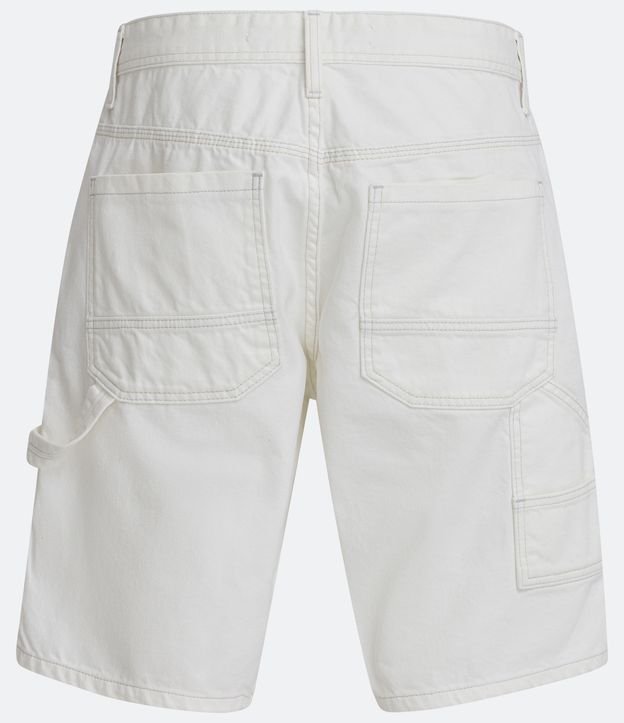 Bermuda Loose Jeans con Pespuntos Contrastantes Blanco 7