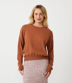 Blusão Fechado em Tricô com Manga Longa e Cava Deslocada