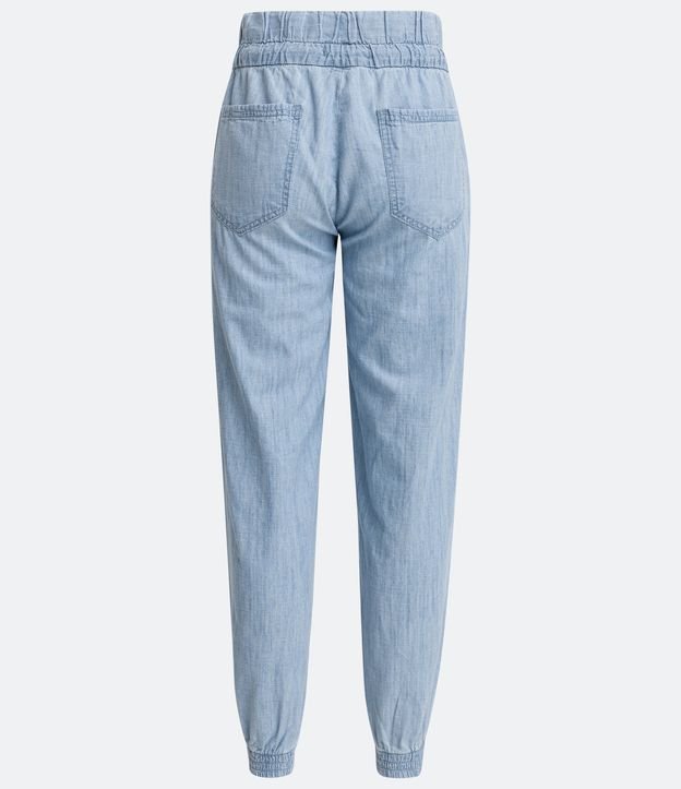 Calça Jogger Jeans com Cintura Média e Amarração Azul 6