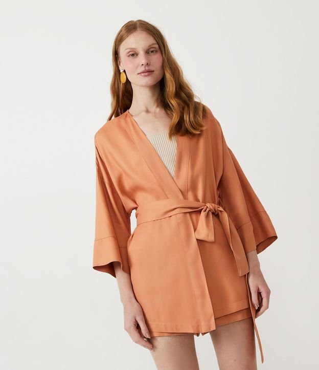 Kimono em Viscose com Amarração na Cintura