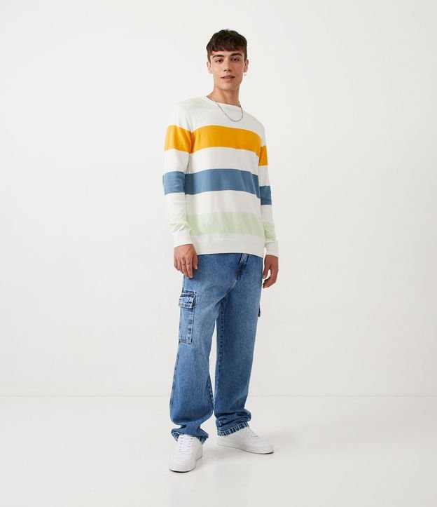 Sueter Regular en Algodón con Rayas y Puño Ajustado Beige 3