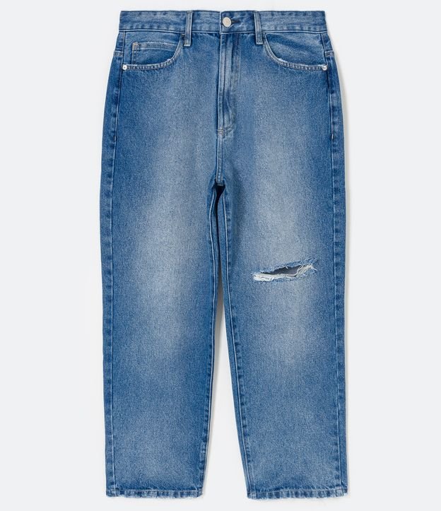 Pantalón Baggy Jeans con Efecto Jaspeado y Destroyed Azul 6