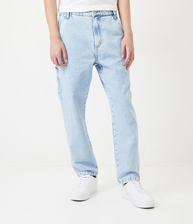 Calça Loose Jeans com Bolsos Laterais Azul 2