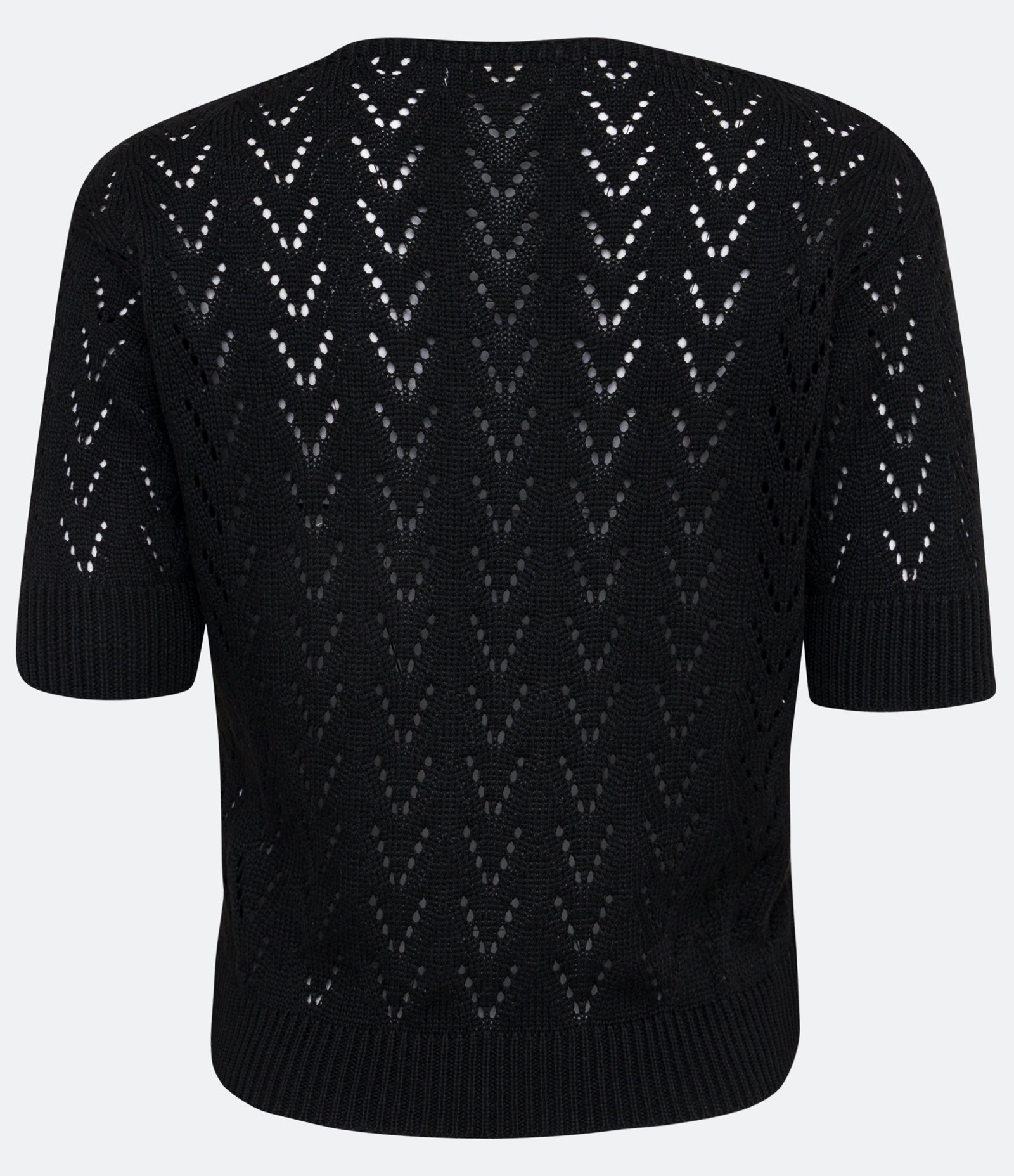 Blusa em Tricô com Manga Curta e Ponto Aberto Diferenciado Preto 2