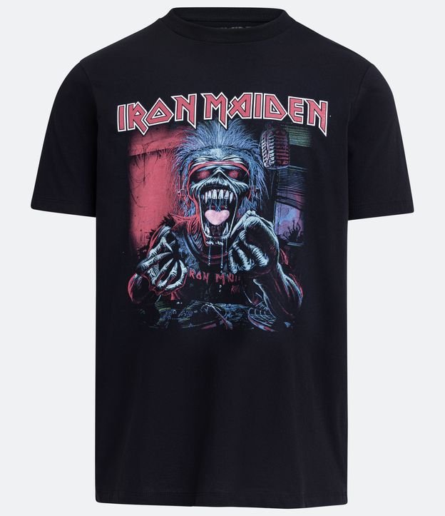 Camiseta Regular em Algodão com Estampa Eddie do Iron Maiden Preto 5