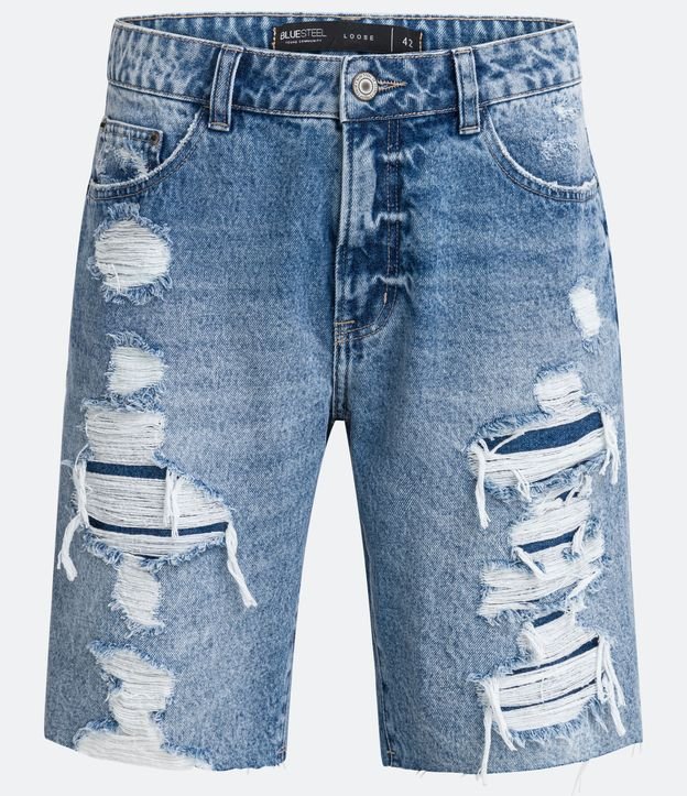 Bermuda Loose Jeans com Rasgos Destroyed Azul 5
