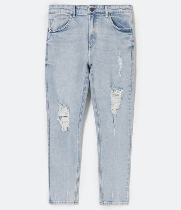 Calça Skinny Cropped Jeans Destroyed nos Joelhos Azul 6