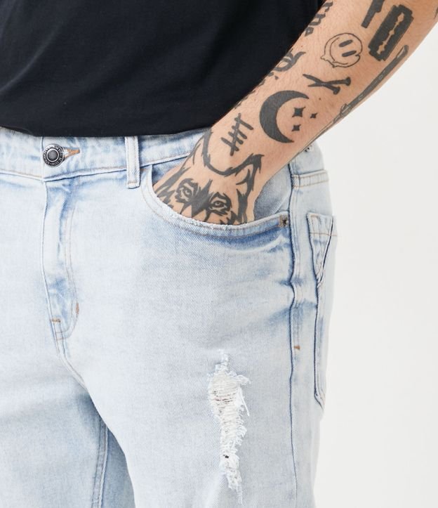 Calça Skinny Cropped Jeans Destroyed nos Joelhos Azul 4