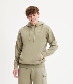 Blusão Fechado em Moletom com Bordado e Bolso Canguru