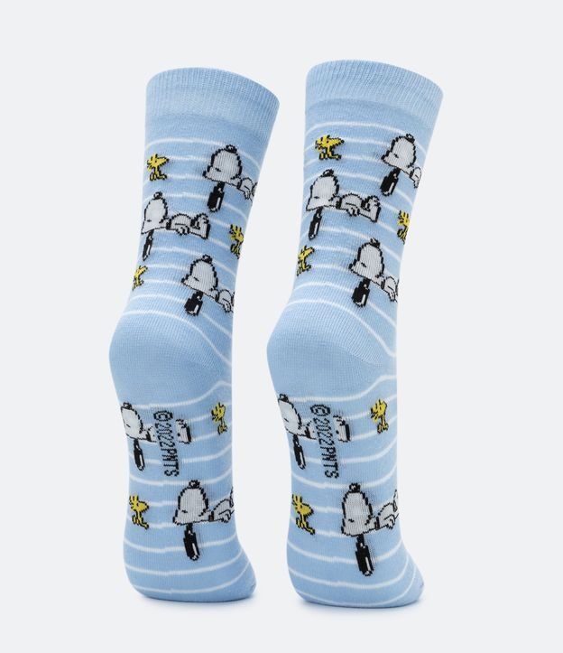 Media Caña Larga en Algodón con Estampado Snoopy y Rayas Azul 4