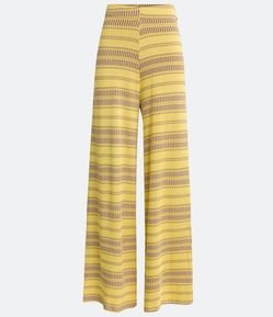 Calça Pantalona em Viscose com Estampa Listrada