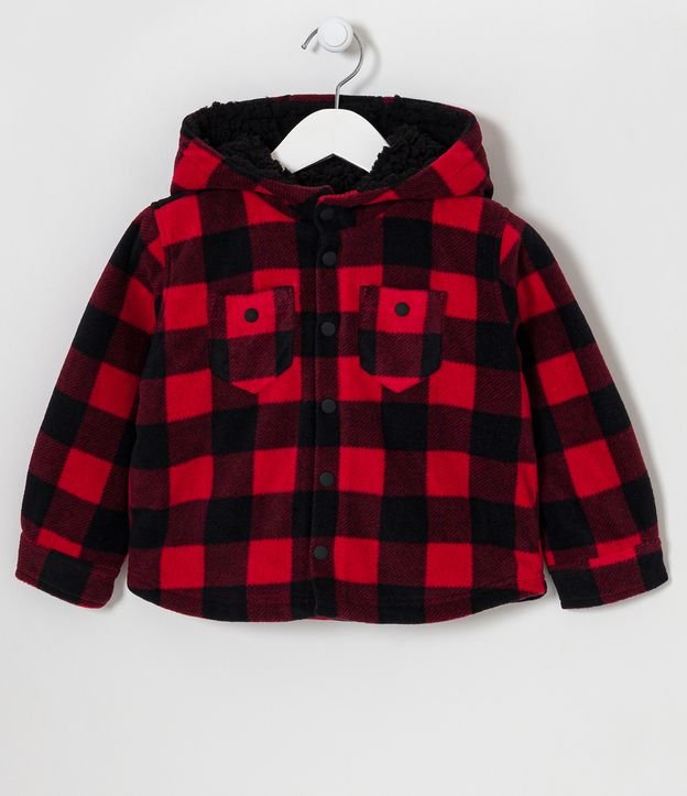 Camisa Infantil con Capucha Estampado de Cuadros - Talle 2 a 5 años Rojo 1