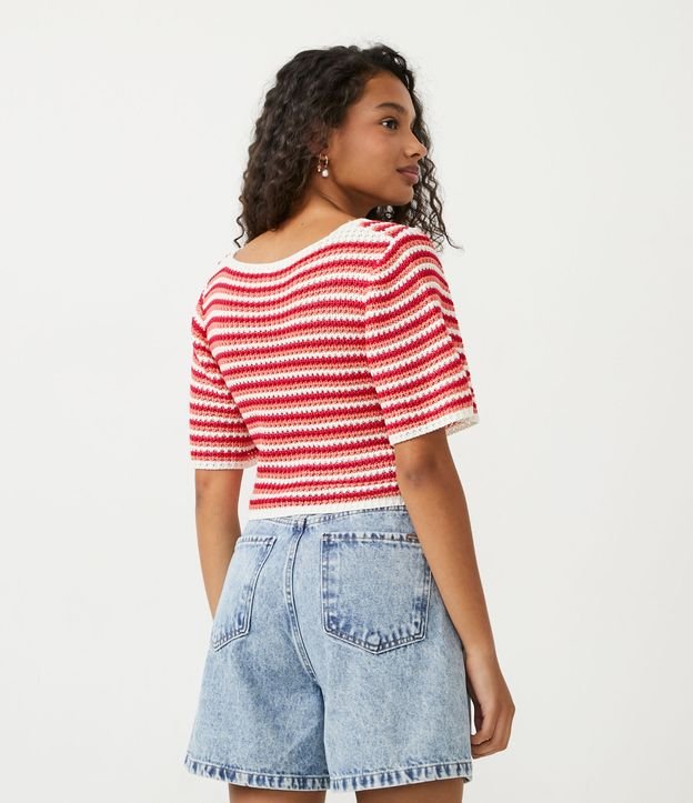 Blusa Cropped de Punto Diferenciado y Manga Corta Rosado 3