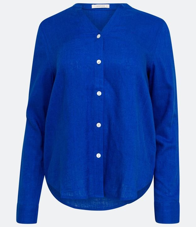 Camisa em Viscolinho com Abotoamento Frontal Azul 6