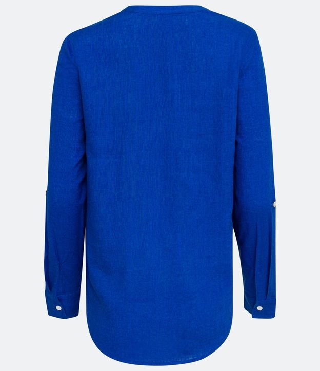 Camisa em Viscolinho com Abotoamento Frontal Azul 7