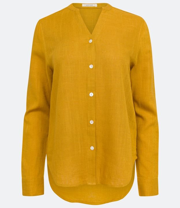 Camisa em Viscolinho com Abotoamento Frontal Amarelo 5
