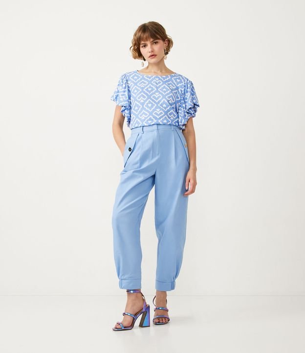 Blusa en Viscosa con Volado en la manga y Estampado Corazón Azul 2