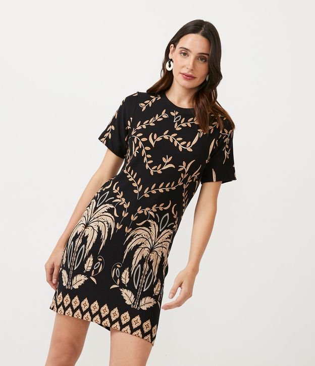 Vestido Curto em Moletinho com Estampa Oásis Brasileiro
