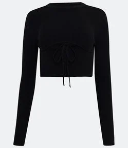 Blusa Cropped em Tricô com Busto Marcado e Amarração