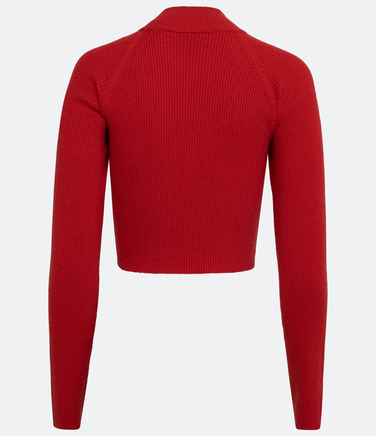 Blusa Cropped em Tricô com Gola Alta e Recorte Gota no Busto Vermelho 2
