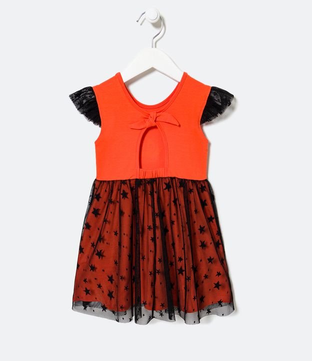 Vestido Infantil com Estampa Abóbora de Halloween - Tam 1 a 5 Anos Laranja 3