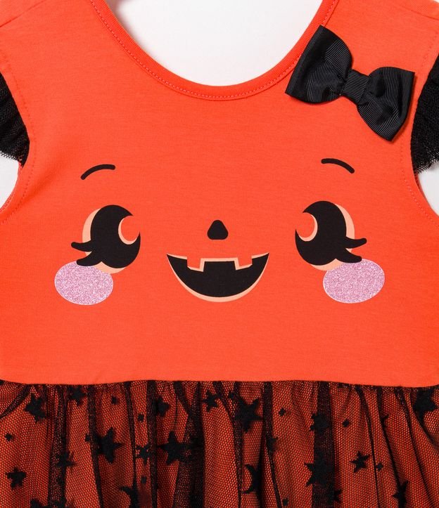 Vestido Infantil com Estampa Abóbora de Halloween - Tam 1 a 5 Anos Laranja 4