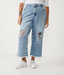 Calça Pantacourt Jeans com Rasgos Curve & Plus Size