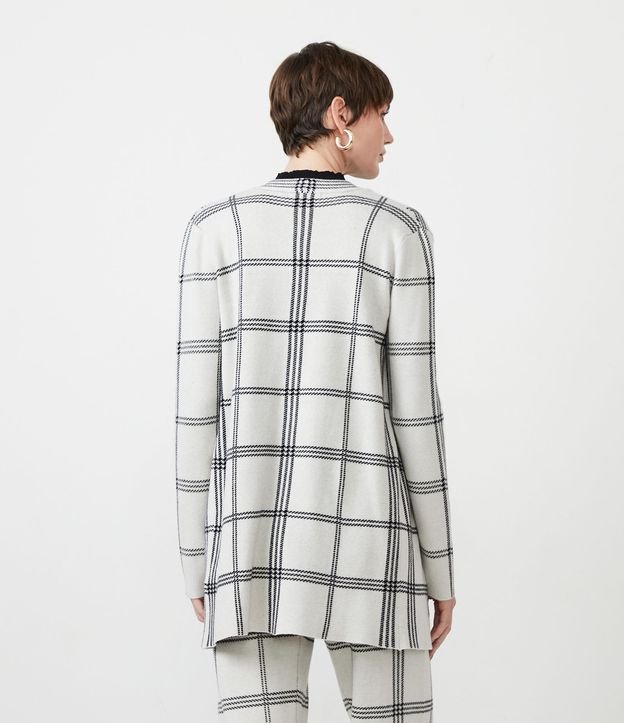 Cardigan Alargado en Punto con Estampado de Cuadros Grid Beige 3