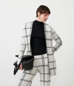Cardigan Alongado em Tricô com Estampa Xadrez Grid