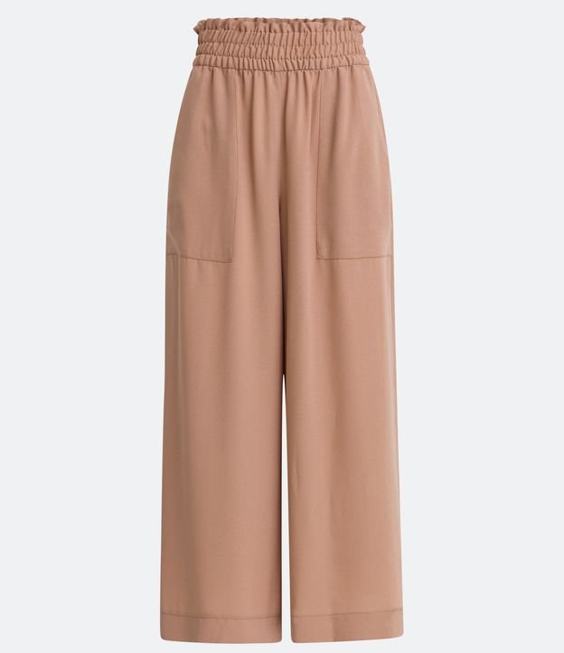 Pantalón Pantacourt con Cintura Elástica y Bolsillos Cuadrados Beige 6